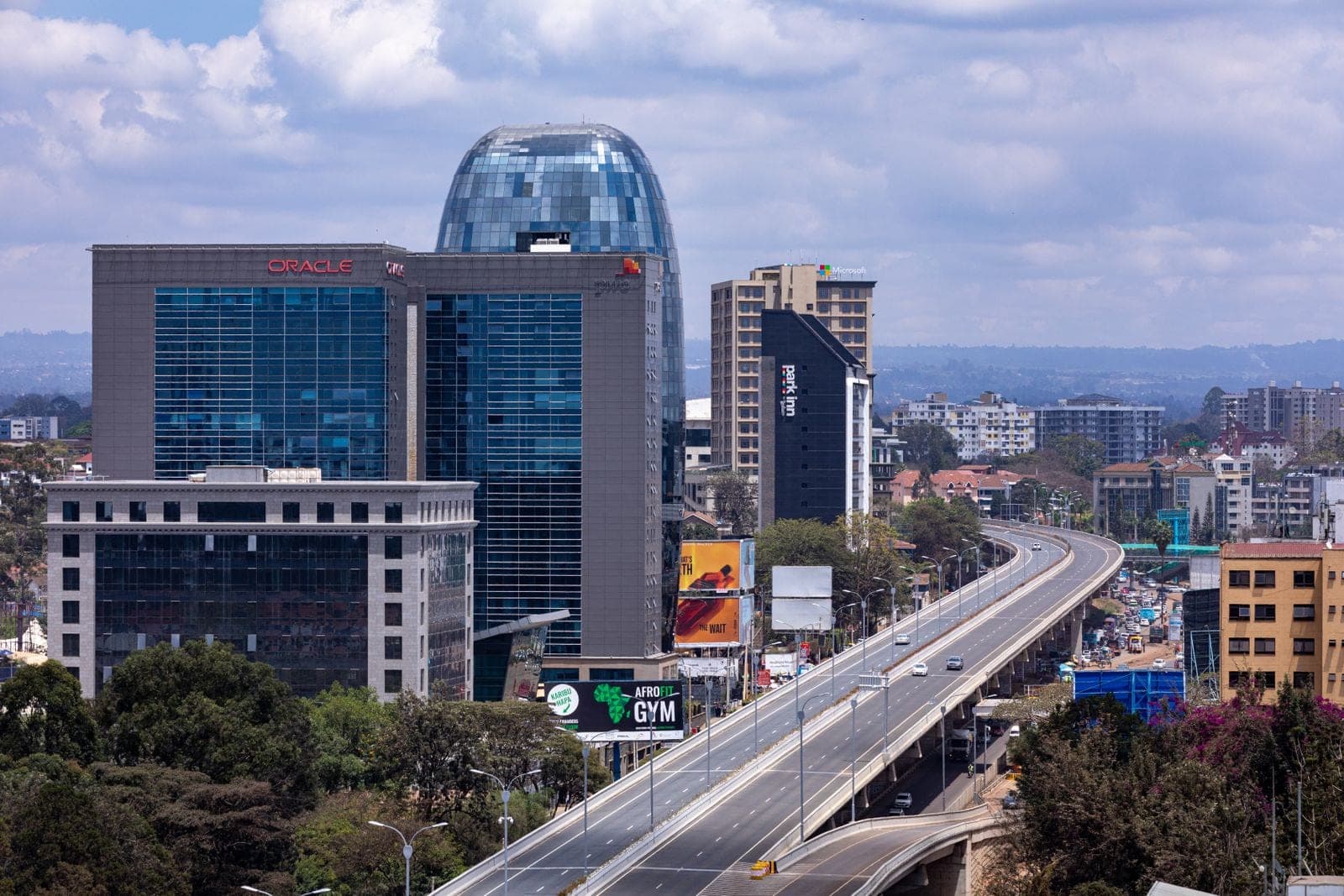 Modern glass office towers along the Nairobi Expressway in Westlands, Nairobi